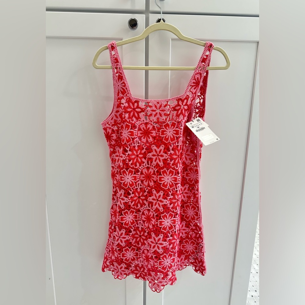 NWT Zara Pink Floral Crochet Dress / Cover Up M - Limited Edition